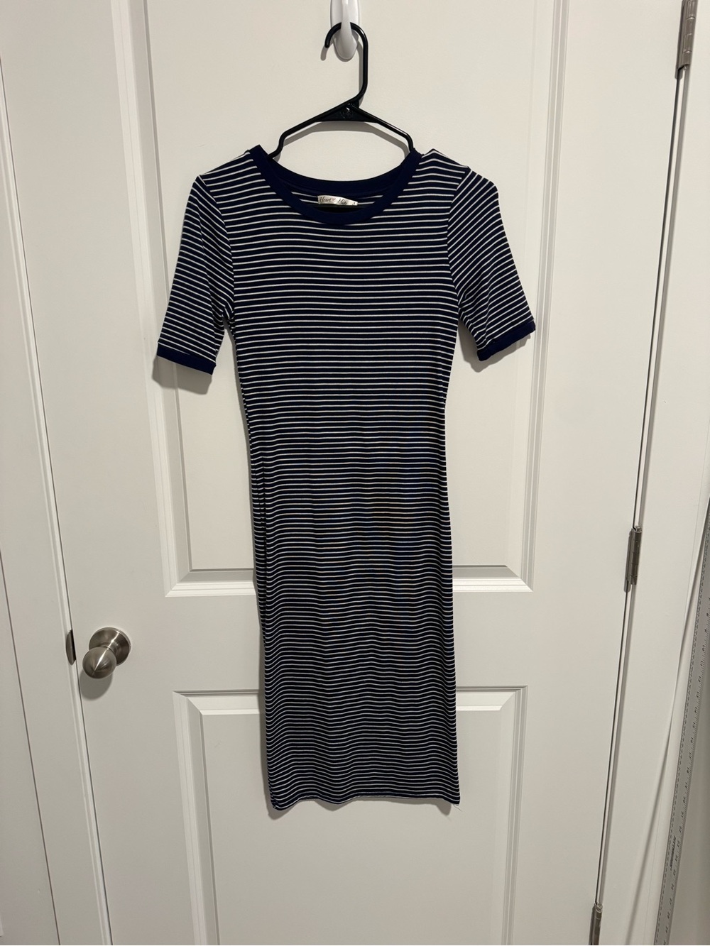 Heart Hips Navy & White Striped Short Sleeve Midi Dress